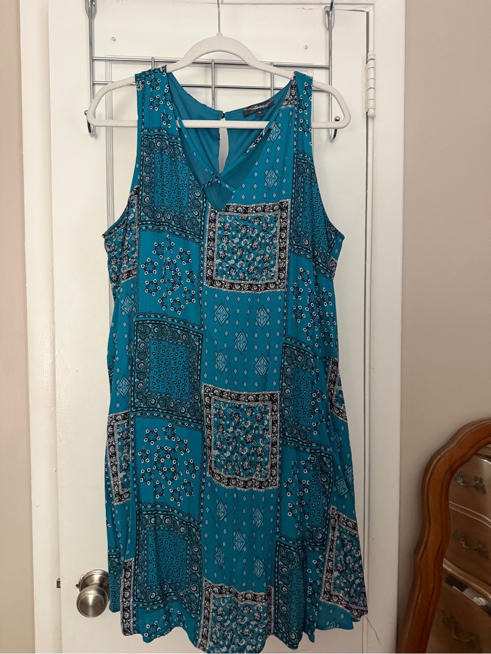 Chic Soul Teal Patterned Sleeveless Dress